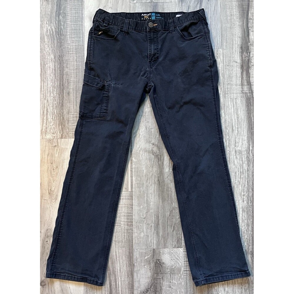 Ariat Rebar Pants Men 34x32 M7 Slim Straight Leg Canvas Workwear Black Outdoor